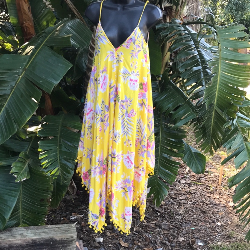 Goa asymmetric dress or cover up with pom-poms